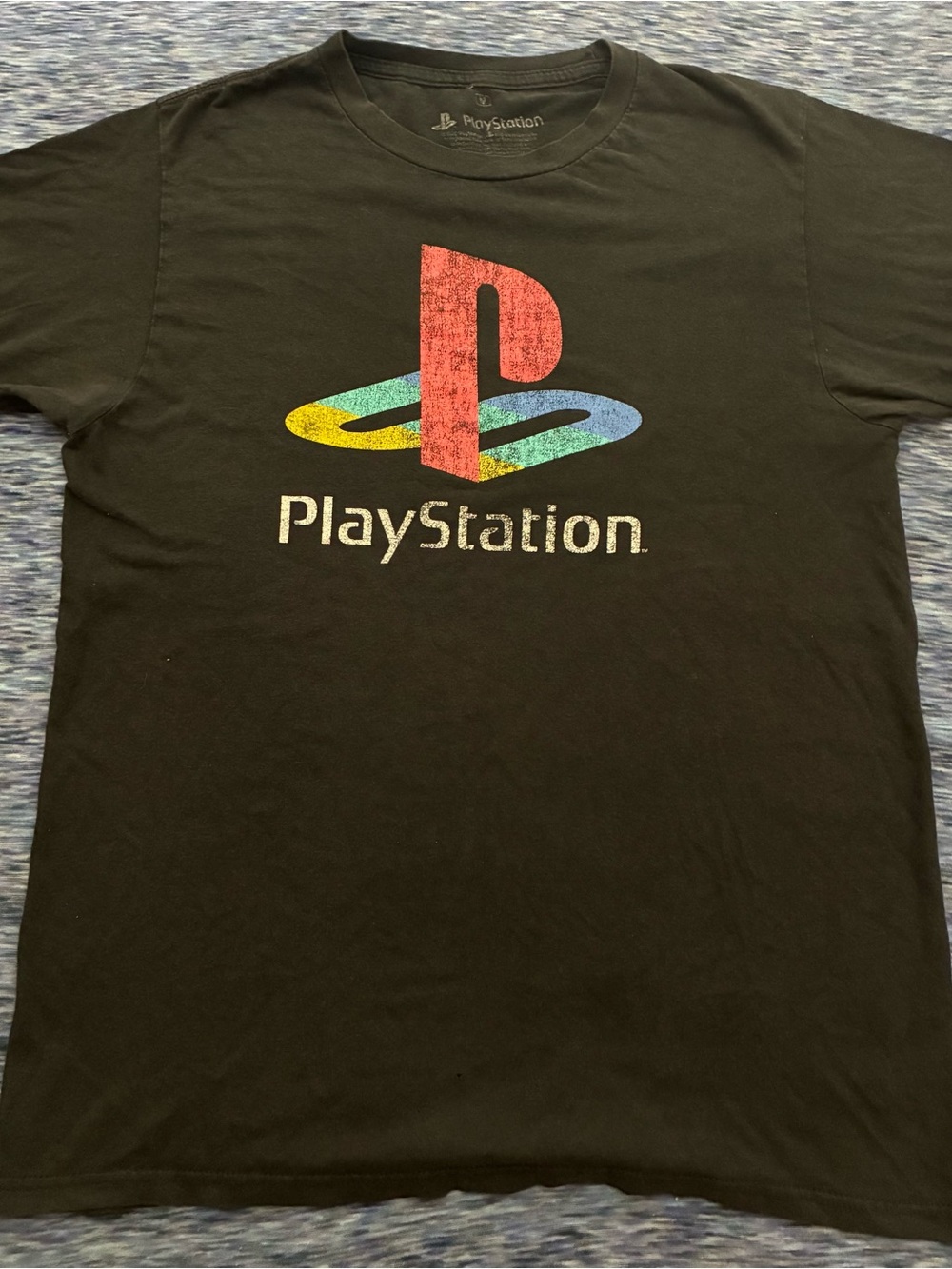 Sony Black PlayStation Logo Tee with Red, Yellow, Green, Blue Accents